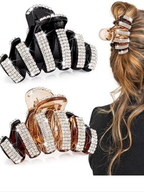 Crystal Rhinestone Hair Claw Clips - Black & Rose Gold